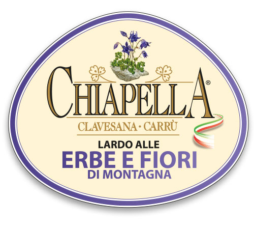 Etichetta Lardo with herbs and mountain flowers Chiapella